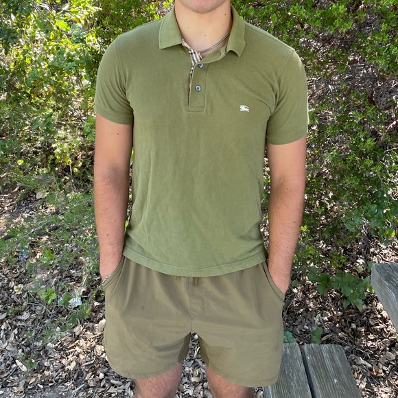 BURBERRY LONDON NOVA PLAID CHECK EN POLO SHIRT SLIM FIT SOLDIER GREEN ARMY OLIVE - Picture 4 of 16